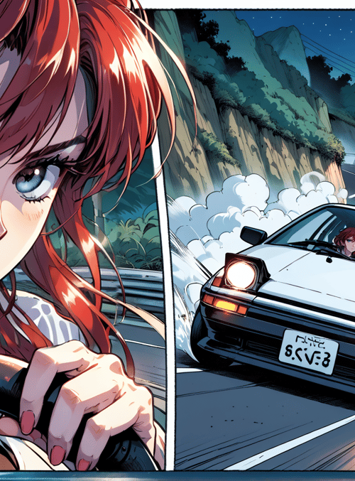 car, girl, road, mountains, moon, nightscape, driving, speed, tears, sweat