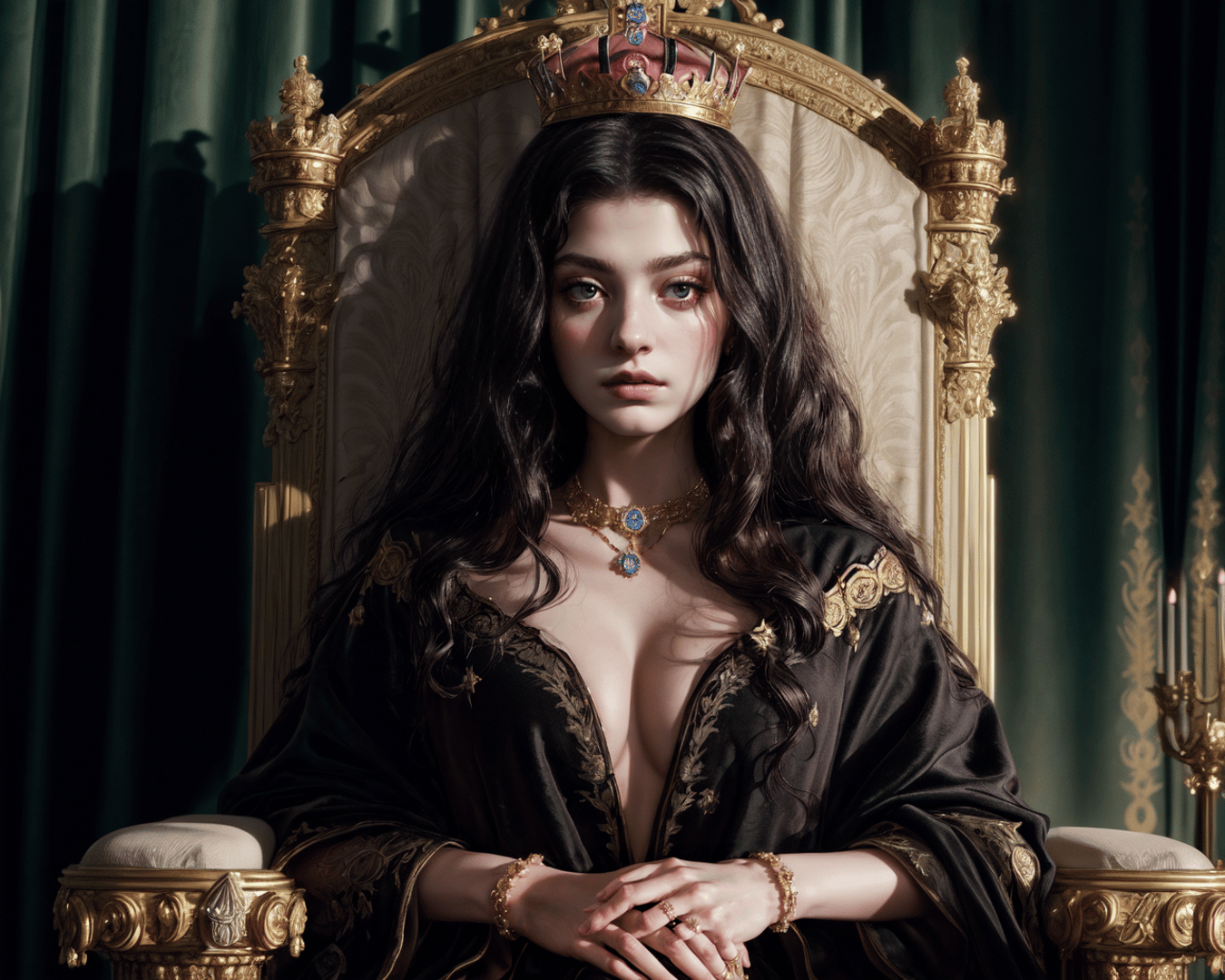 AI generated wallpaper featuring queen, crown, throne