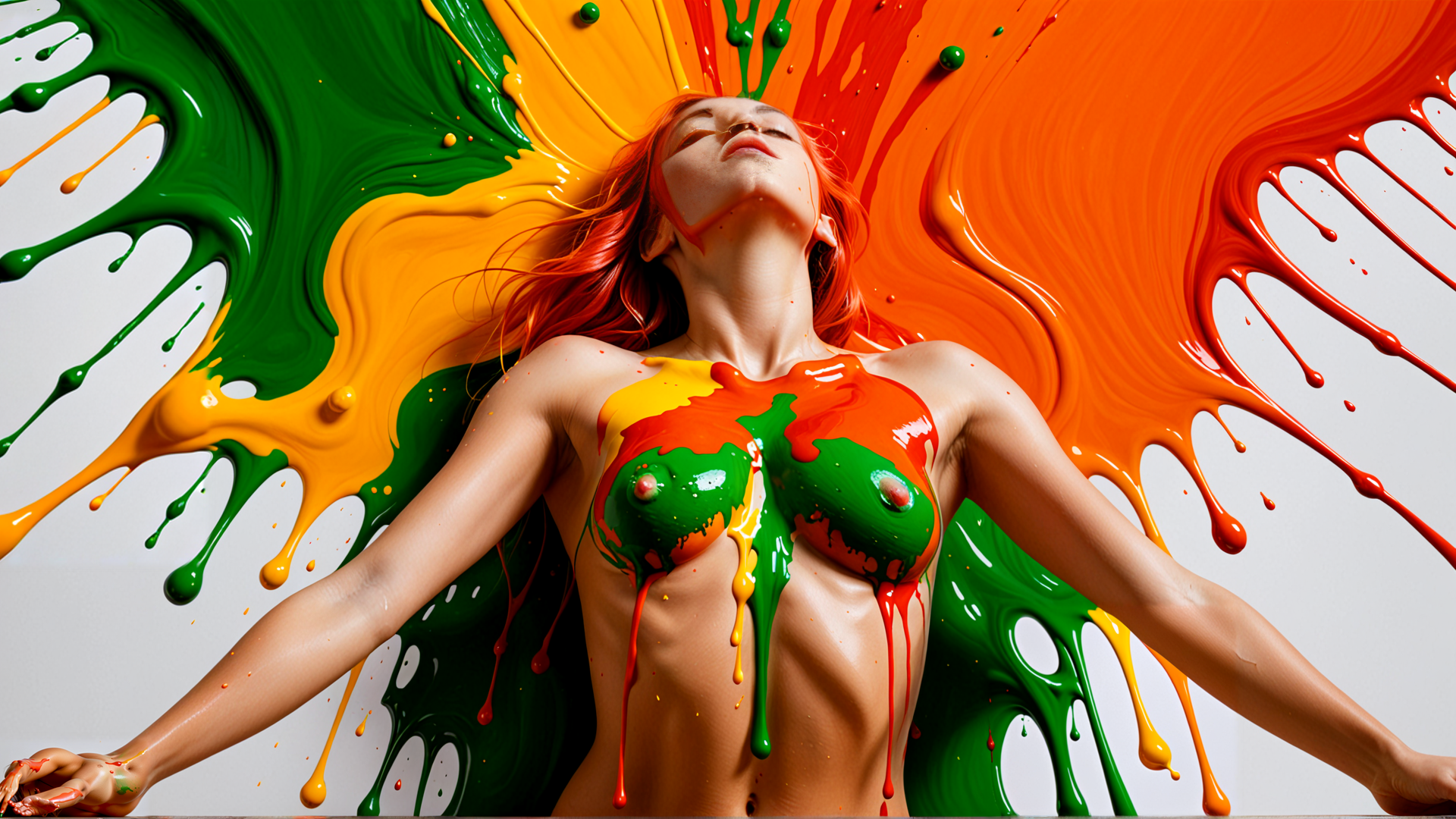 AI generated wallpaper featuring woman, paint, surreal