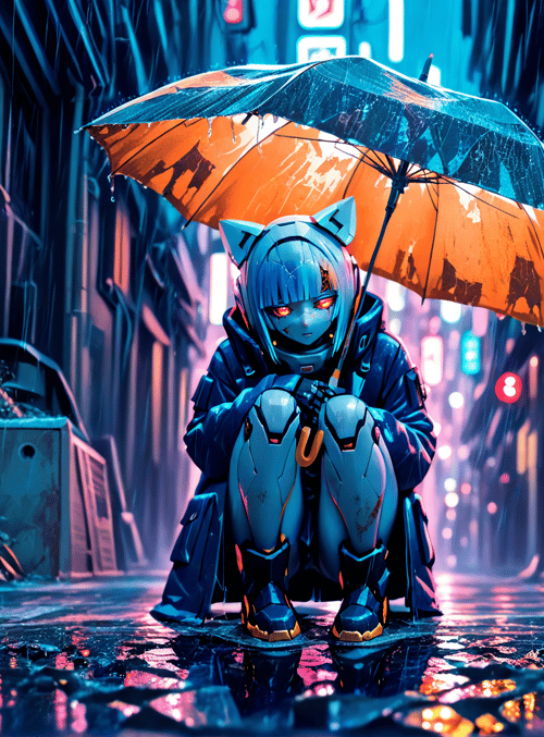 cyborg, cat-eared, umbrella