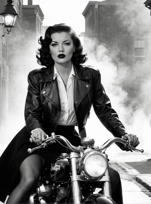 woman, motorcycle, alley