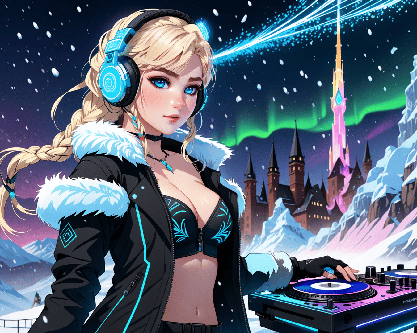 AI generated wallpaper featuring dj, girl, aurora