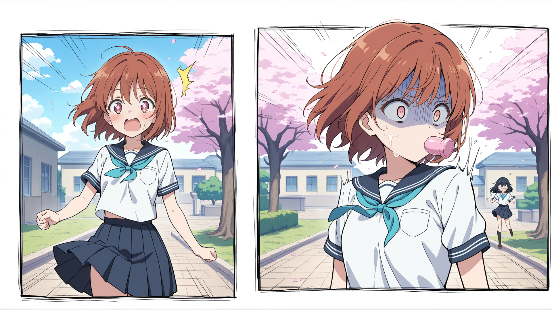 AI generated wallpaper featuring girl, school uniform, cherry blossoms