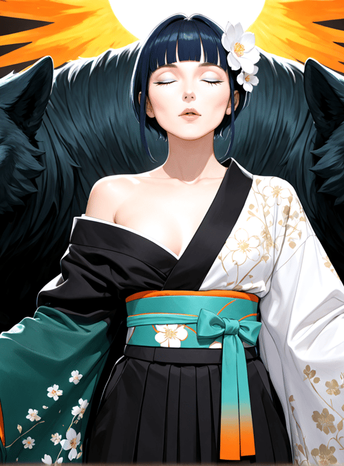 woman, wolves, kimono