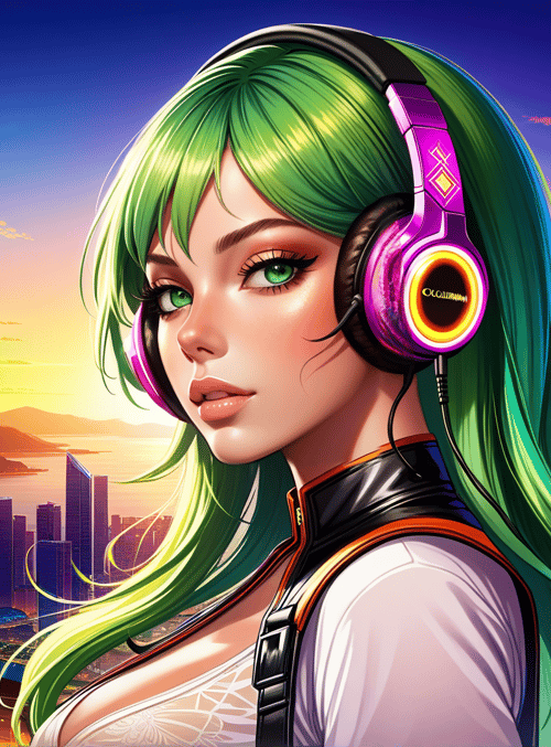 woman, headphones, cityscape