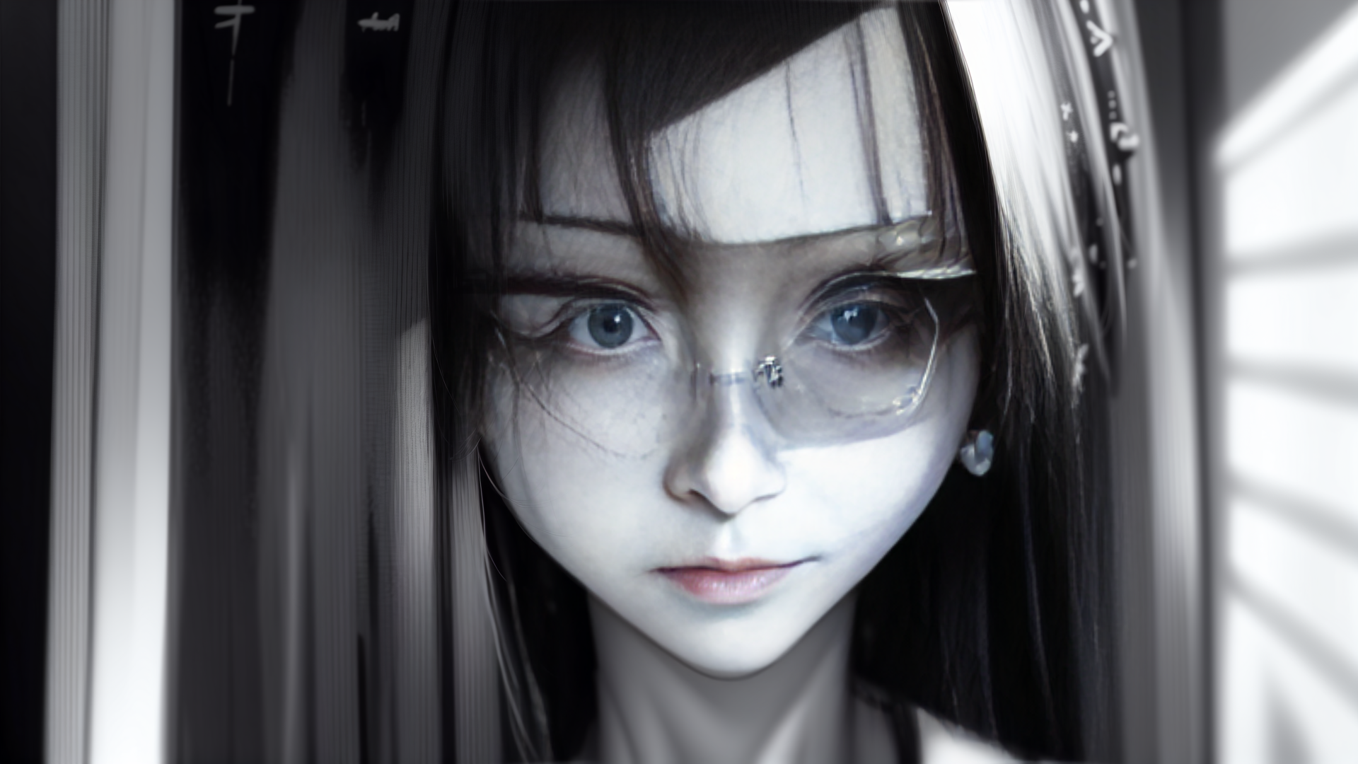 AI generated wallpaper featuring girl, glasses, hair