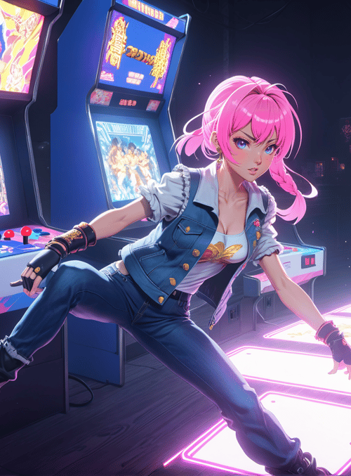 anime, girls, arcade