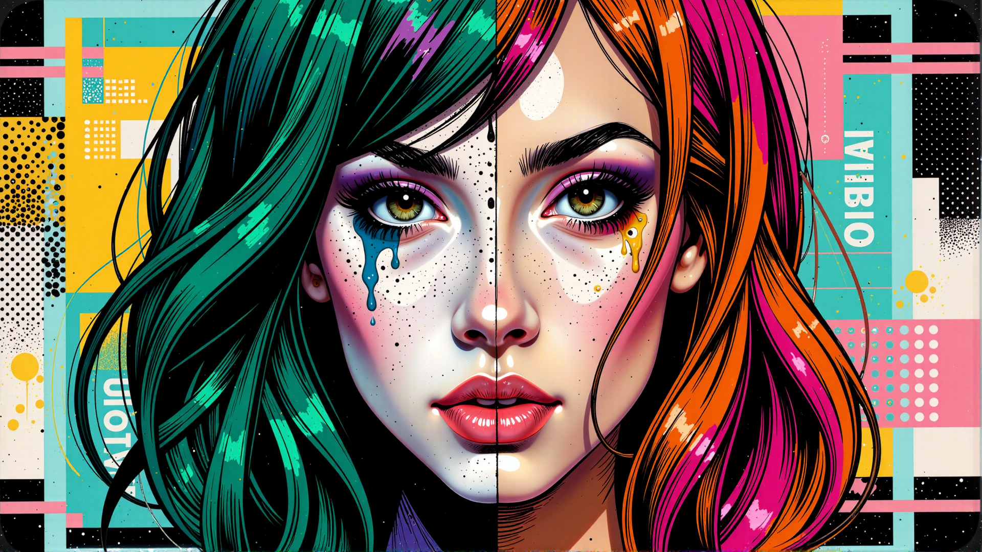 AI generated wallpaper featuring woman, face, hair