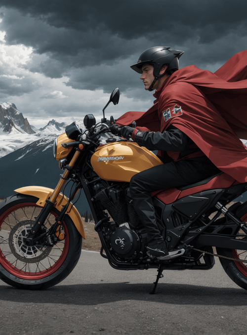 motorcyclist, motorcycle, cape