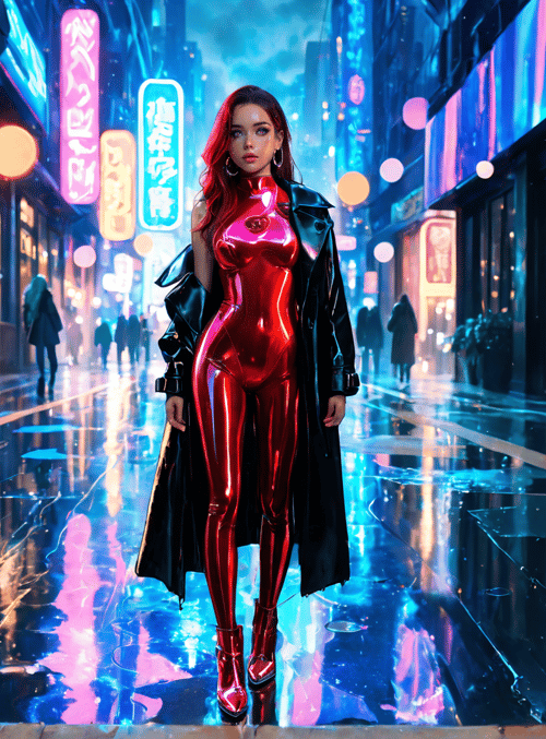 woman, neon, city