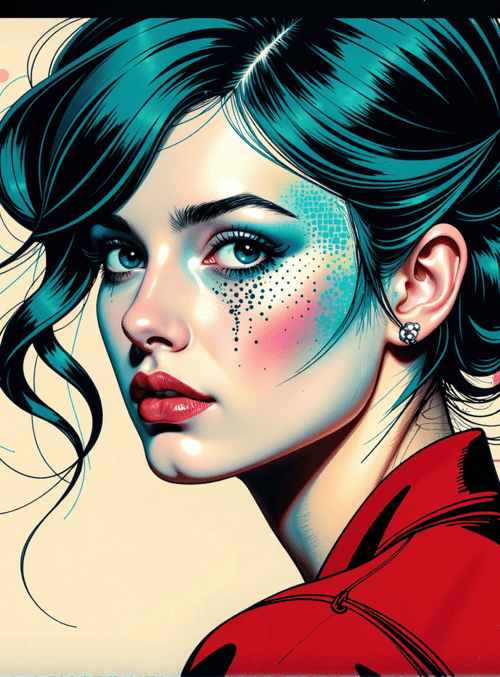 woman, hair, earring, shirt, face, dots, qr code