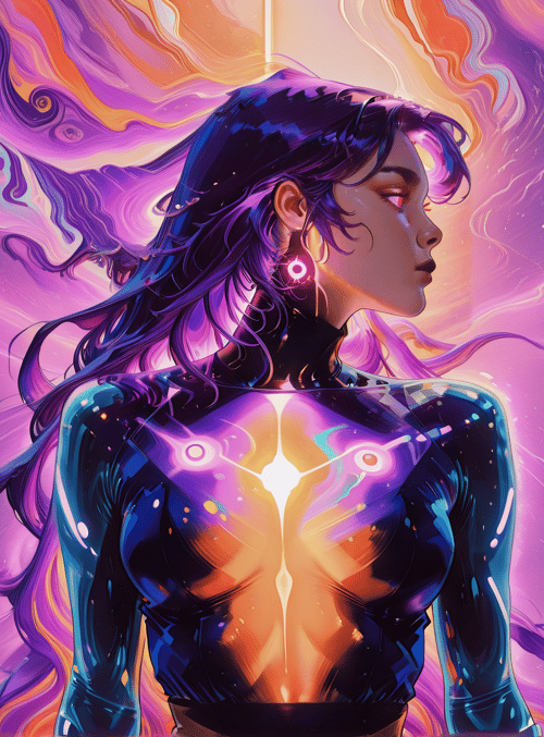 woman, neon, glowing, cyberpunk, portrait