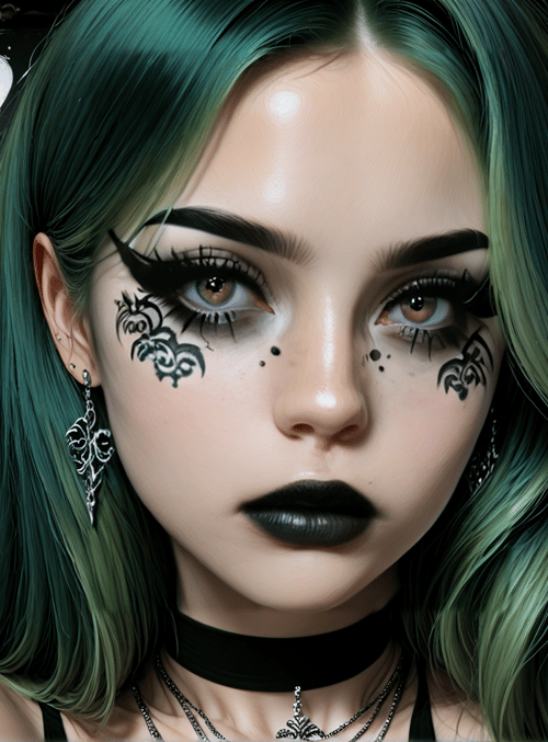 girl, graffiti, hair, face, earrings, choker, chains