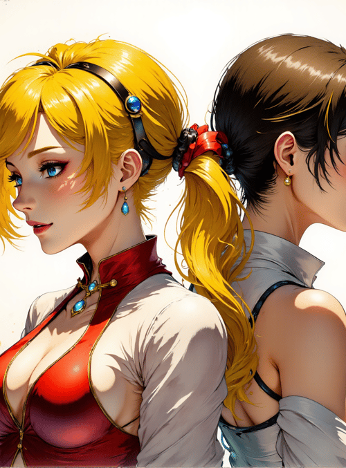 women, characters, anime, figures, art, illustration, characters, fashion, hair, accessories