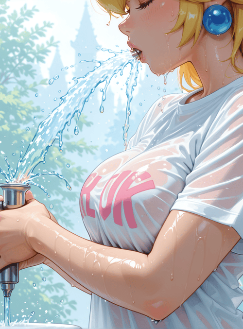 woman, princess, water, taps, tiles, earrings, shirt, hair, water droplets, window