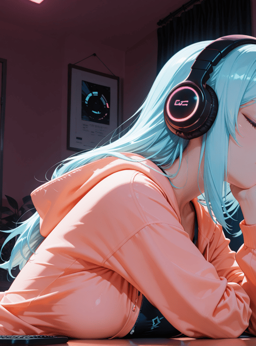 girl, headphones, monitor, can, room