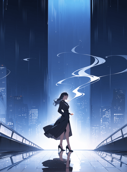 woman, cityscape, rain