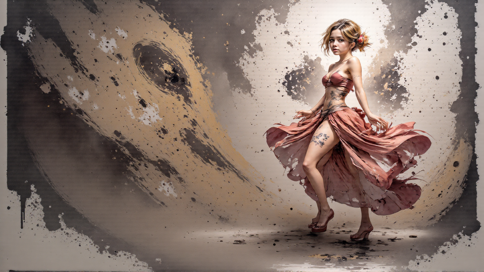 AI generated wallpaper featuring woman, dress, tattoo