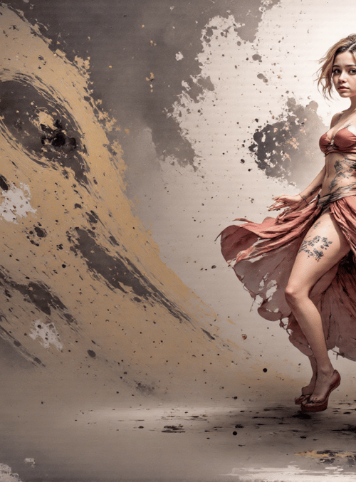 woman, dress, tattoo