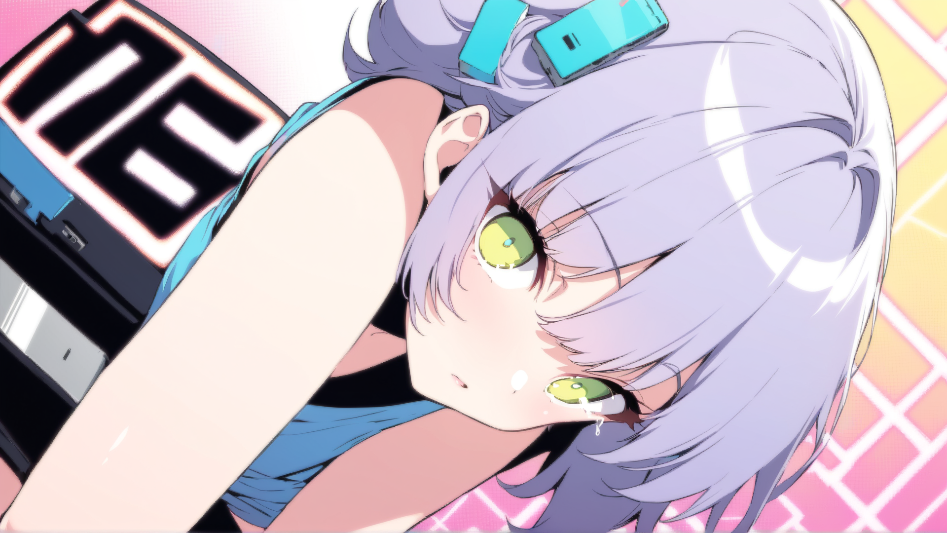 AI generated wallpaper featuring anime girl, phone, headphones
