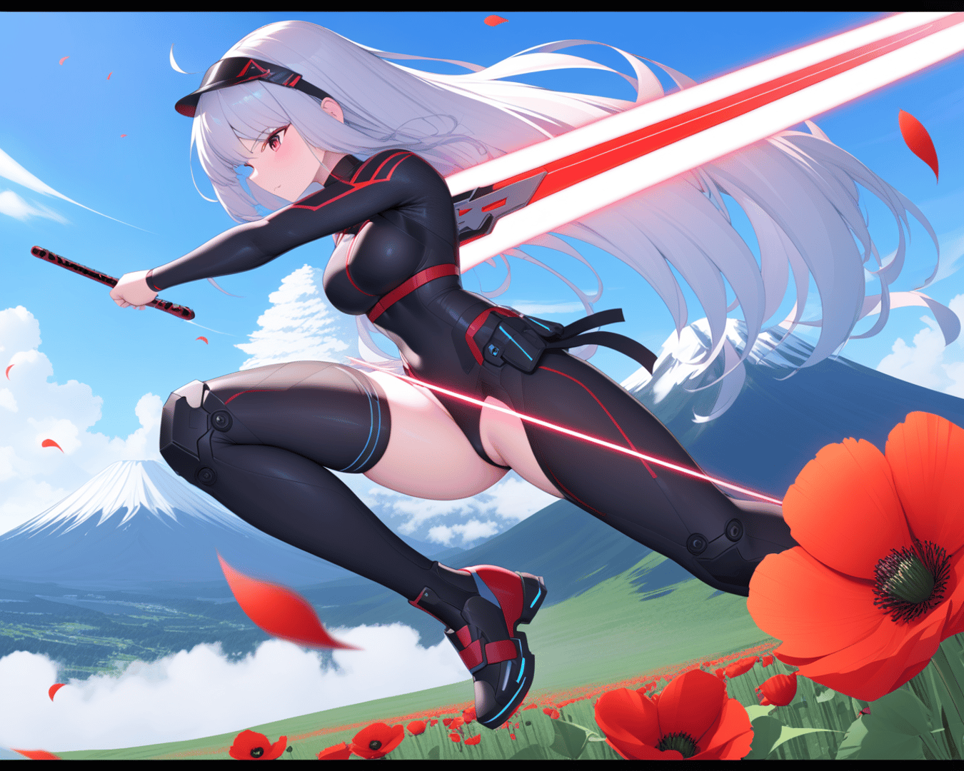 AI generated wallpaper featuring anime character, sword, poppy