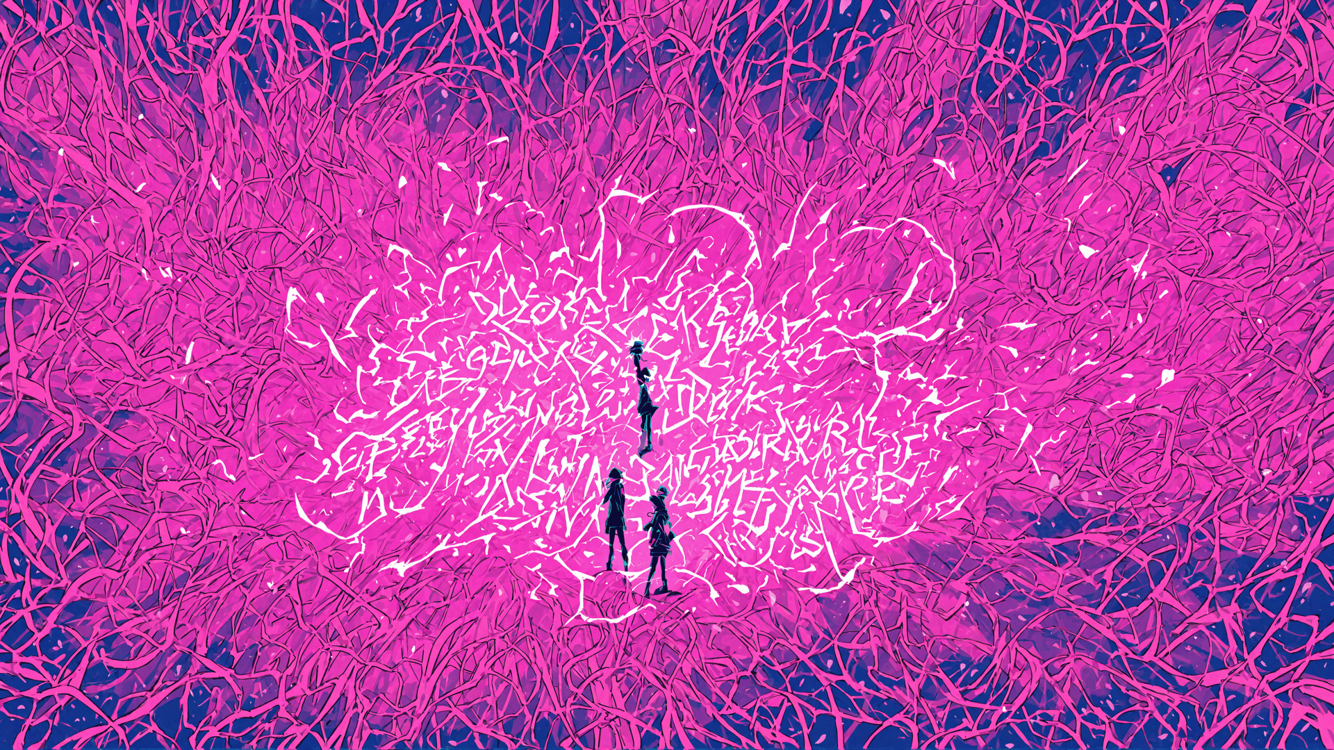 AI generated wallpaper featuring silhouettes, text, trees