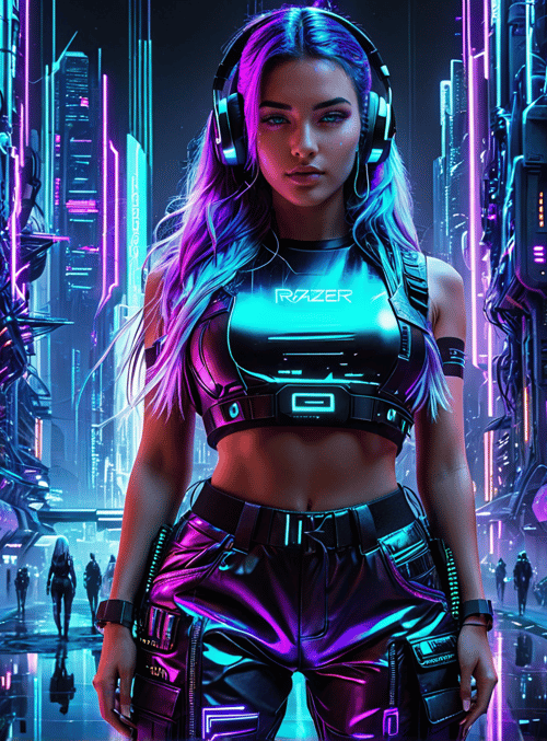 cyberpunk woman, neon city