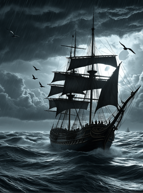ship, ocean, seagulls