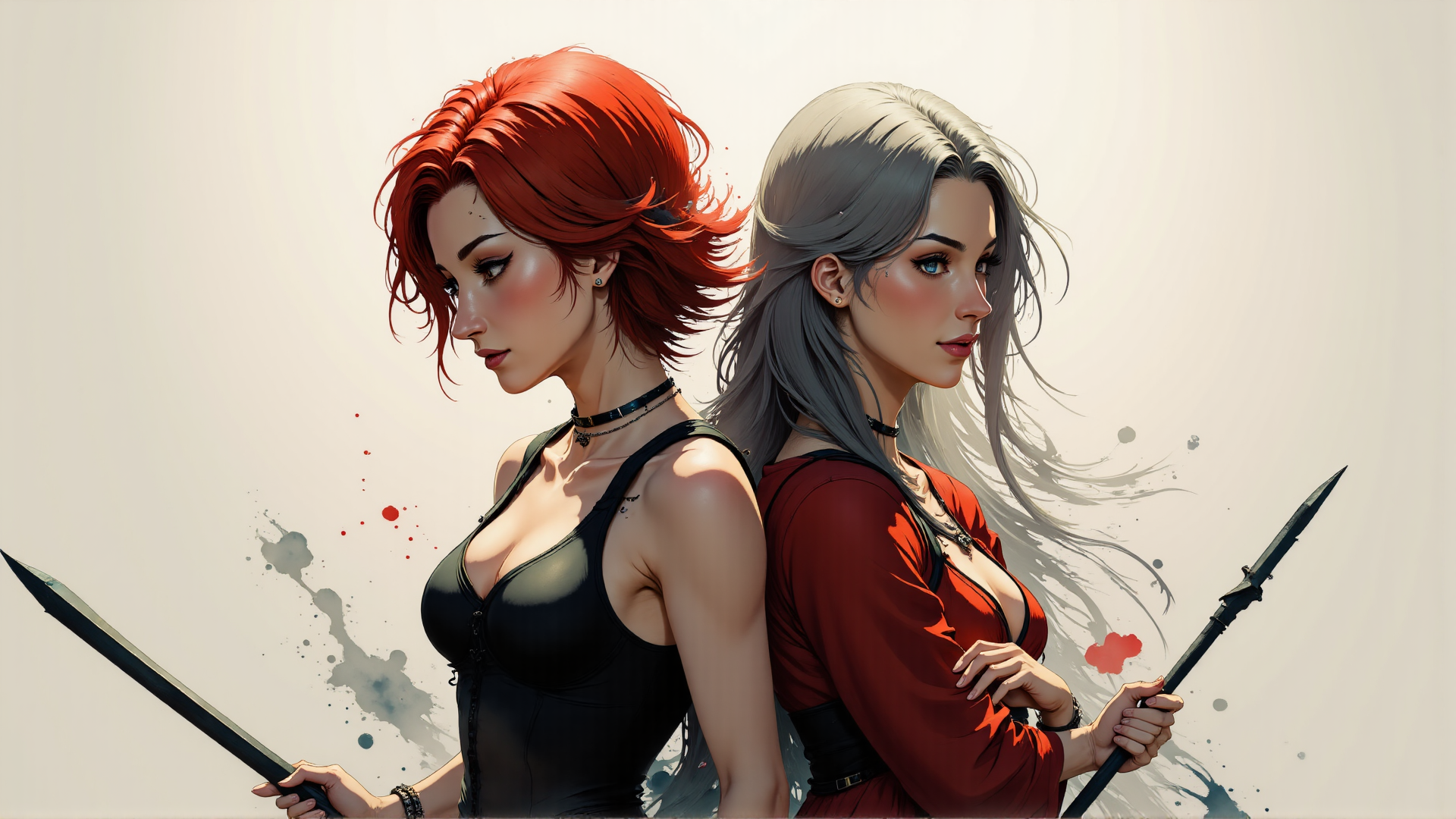 AI generated wallpaper featuring woman, sword, woman, spear