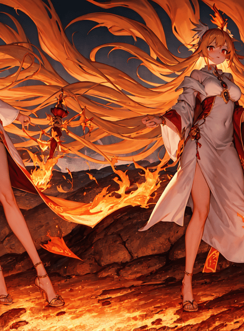 girls, fire, sorceress