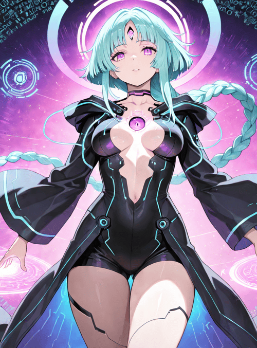 anime girl, cybernetic, magic