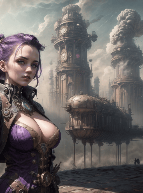 woman, steampunk, city