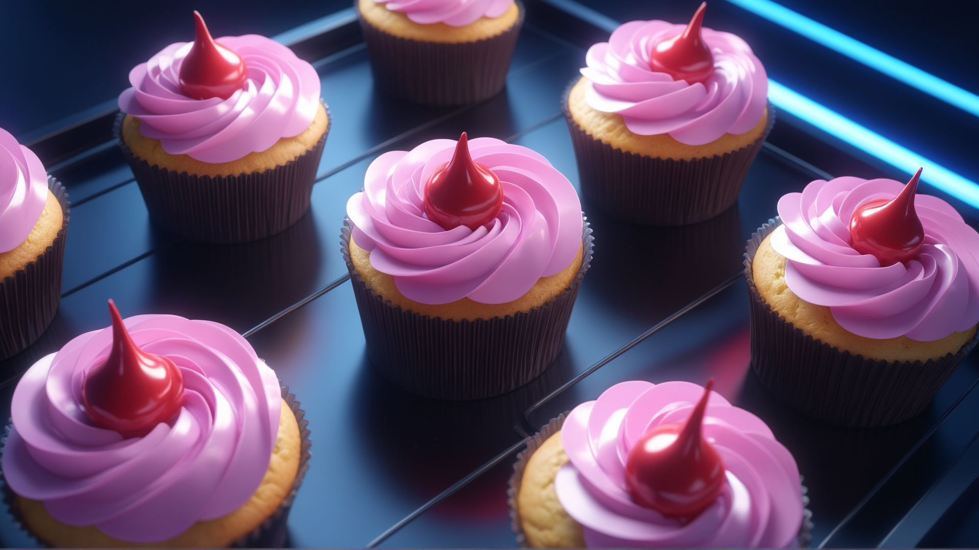 AI generated wallpaper featuring cupcakes, cherry, icing