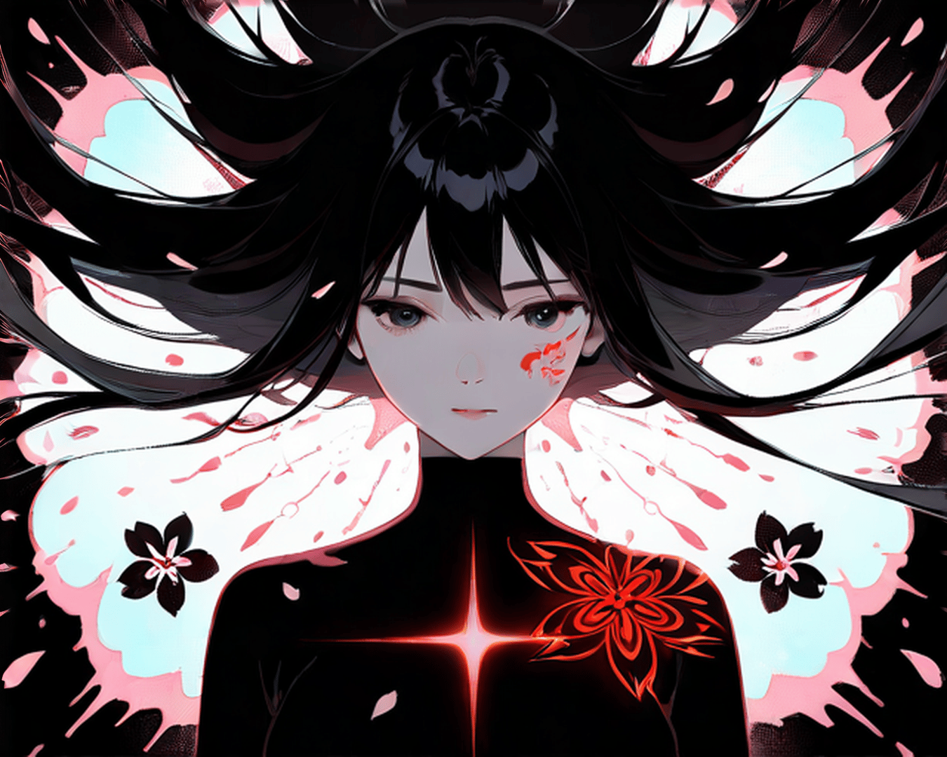 AI generated wallpaper featuring anime girl, flower, sakura