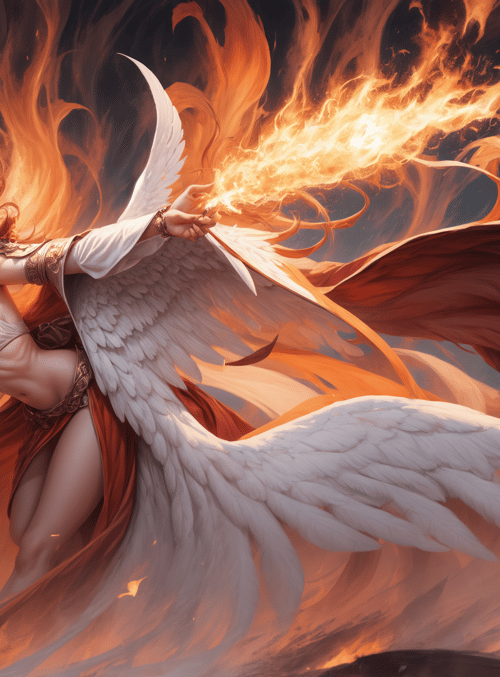 angel, woman, fire