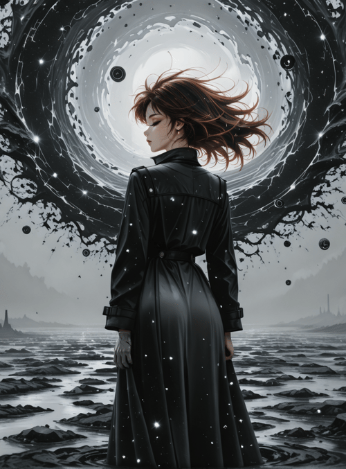 woman, galaxy, landscape