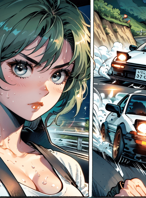 car, woman, driver, road, drifting, nissan, race, sweat, license plate, wet