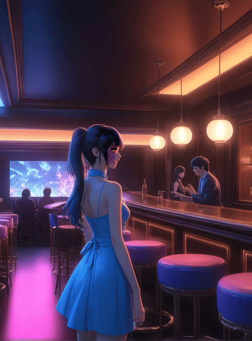 woman, man, bar