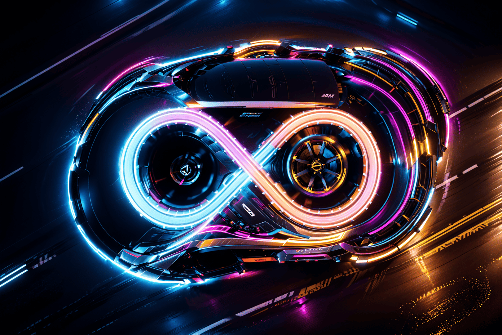 AI generated wallpaper featuring car, neon, light