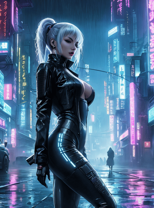 cyberpunk woman, neon city