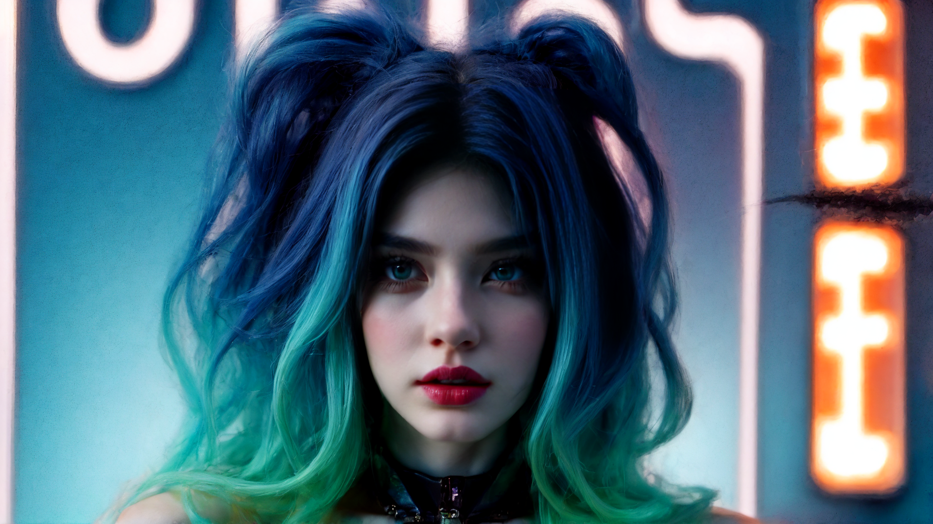AI generated wallpaper featuring woman, hair, sign