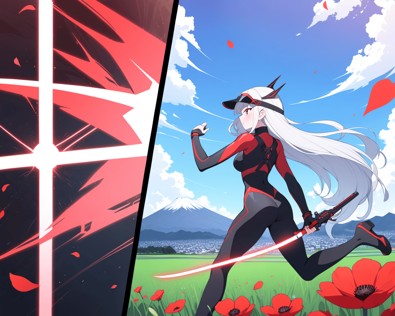 AI generated wallpaper featuring anime character, sword, poppy