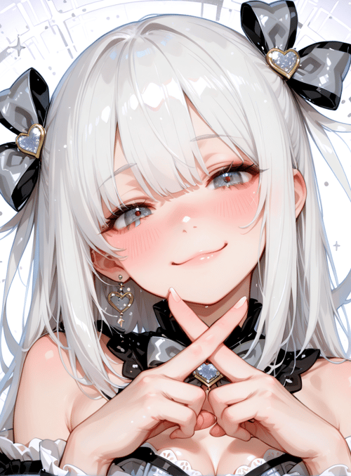 girl, anime, character, bow, heart, finger, earring, choker, loli, cute