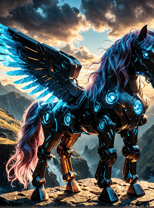 robot, unicorn, wing