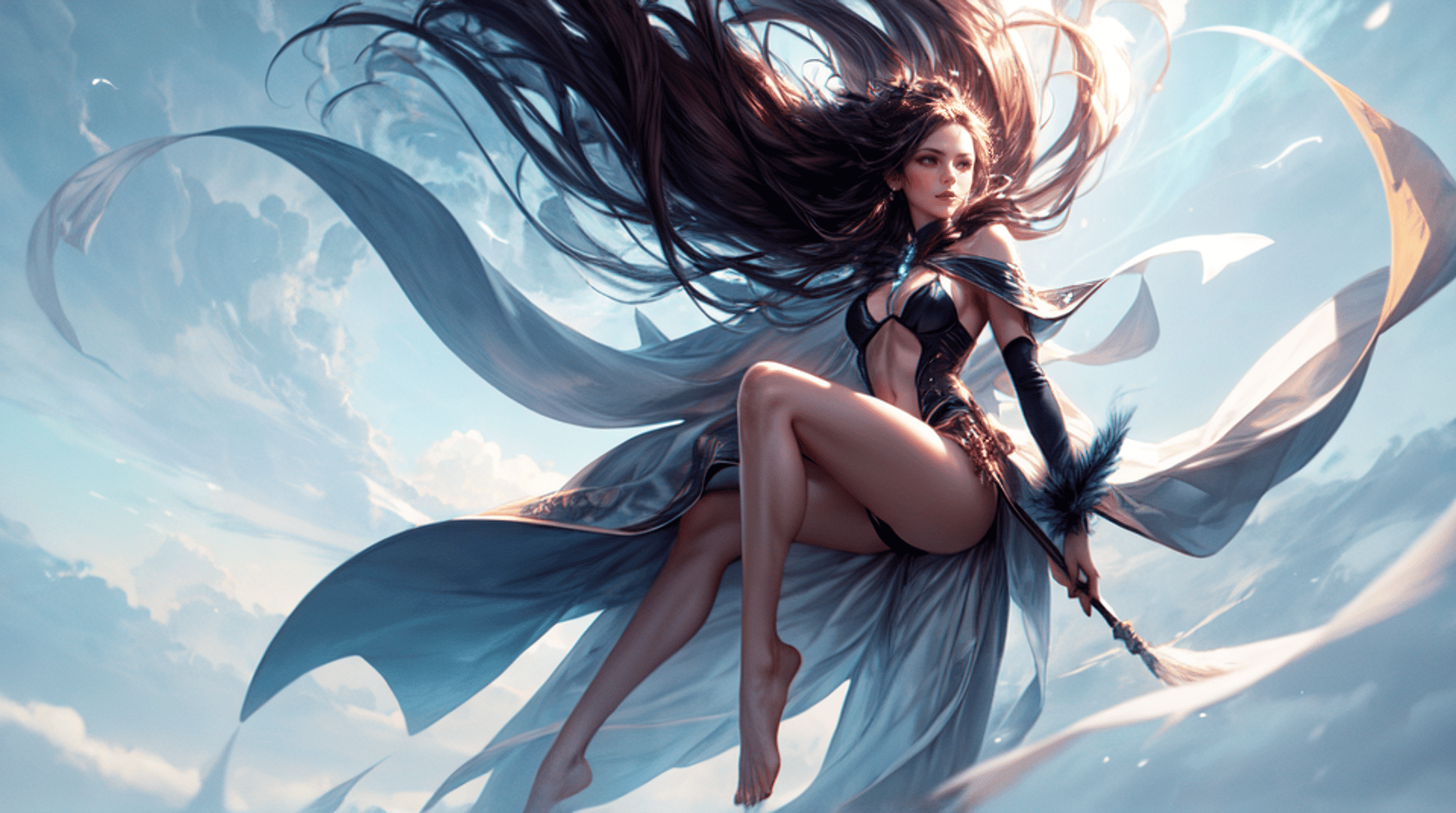 AI generated wallpaper featuring woman, flying, mage