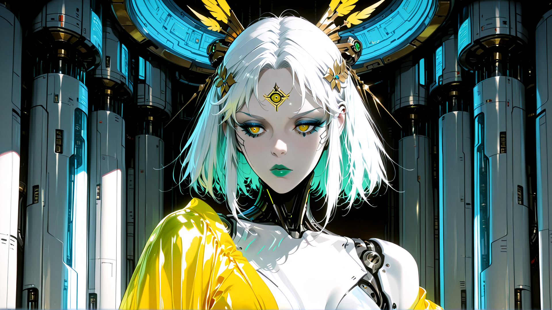 AI generated wallpaper featuring cyberpunk, anime, girl, robot, character
