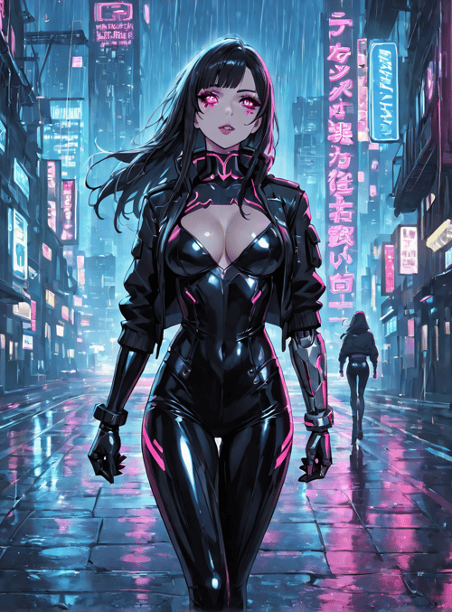 woman, neon, city