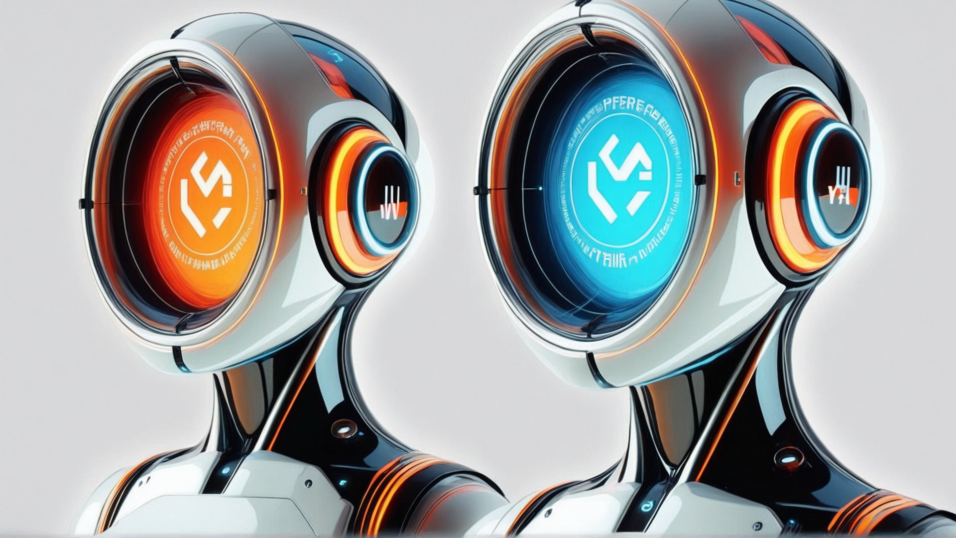AI generated wallpaper featuring robot, head, interface, cyberpunk, design