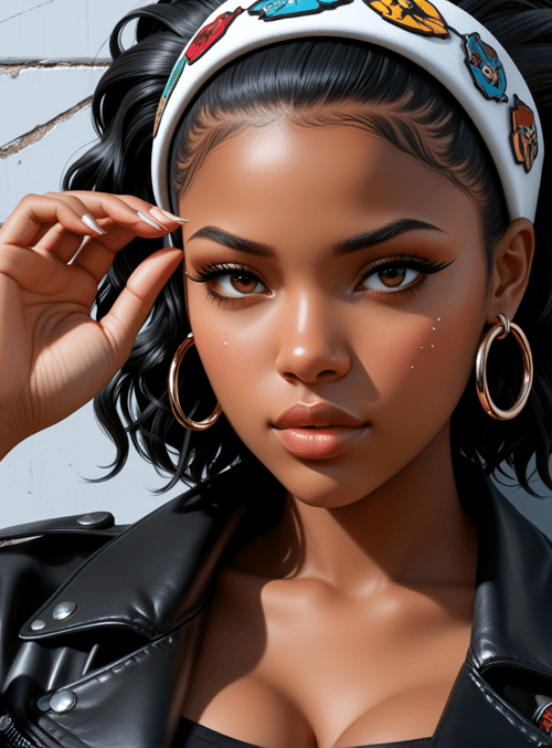 woman, headband, jacket, earrings, hair