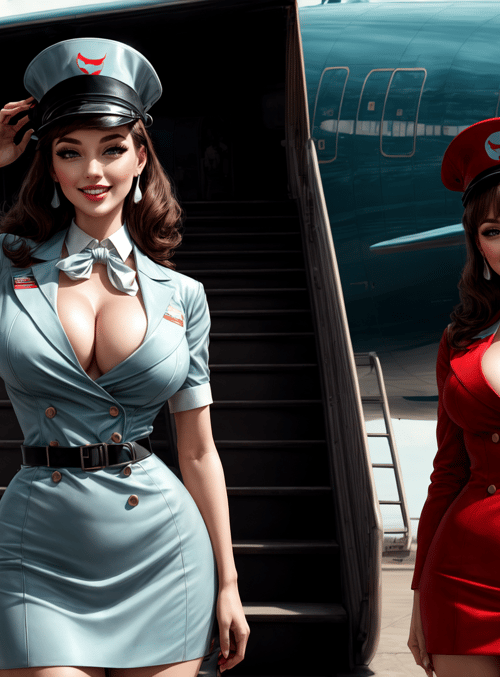 stewardess, airplane, uniform, hat, dress
